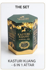 Al Bushra Kasturi Kijang Attar 6 in 1 Gift Box | Premium Alcohol-Free Fragrance Oil | 6ml x 6 Roll-On Bottles Set